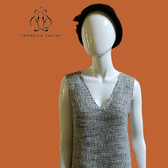 REBECCA TAYLOR NEW Preppy Tweed Ruffle Panel Sleeveless Shift Dress 6